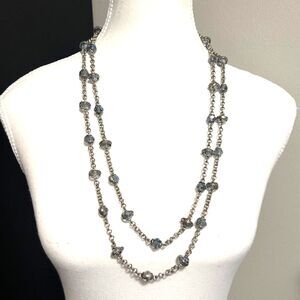 Premier Design Signed Silver Tone Aqua Faceted Gemstone Beads Long Necklace